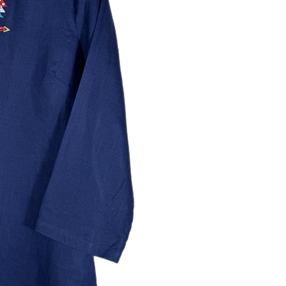 Nurture Woman’s 100% Linen Embroidered V-Neck Tunic M Aztec Southwestern Navy - Picture 4 of 8